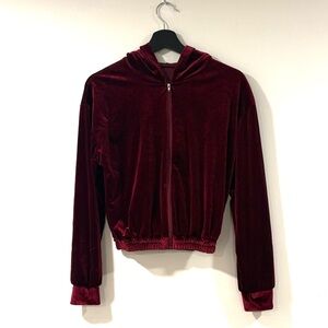 Luxurious Velvet Bomber Style Velour Hoodie in Rich Burgundy